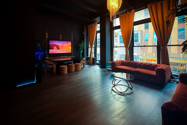 Midtown Manhattan Pop-Up Venue with Floor-to-Ceiling Windows Overlooking Sixth Avenue